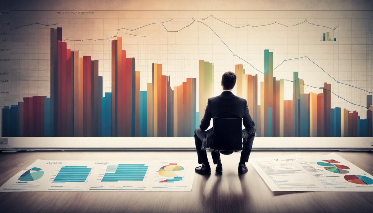 An image of a person looking at a financial chart, symbolizing the need for monitoring, reviewing, and adapting financial strategies for sustained growth.