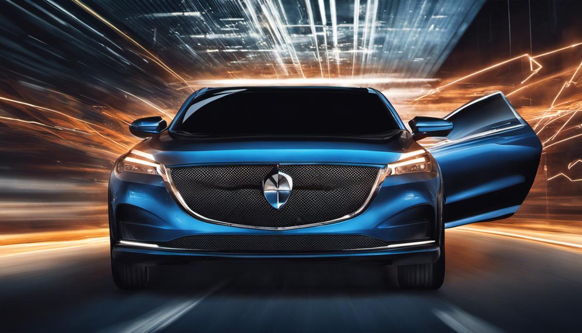 Illustration of a vehicle with speed displaying in the center and arrows indicating a reduction in speed to signify intelligent speed assistance technology