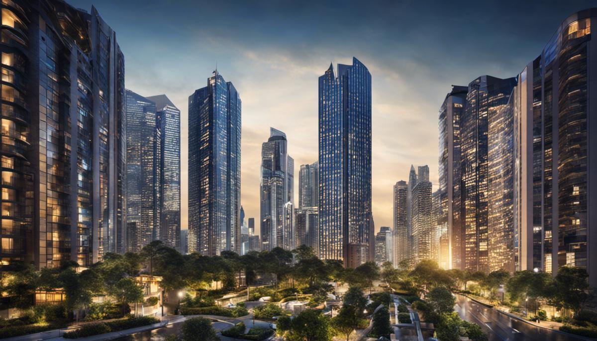 Image depicting a cityscape with residential buildings, representing the text's discussion on residential REITs and urbanization.